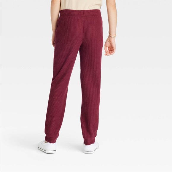 Girls' Cozy Waffle Burgundy Jogger Pants - Picture 2 of 4
